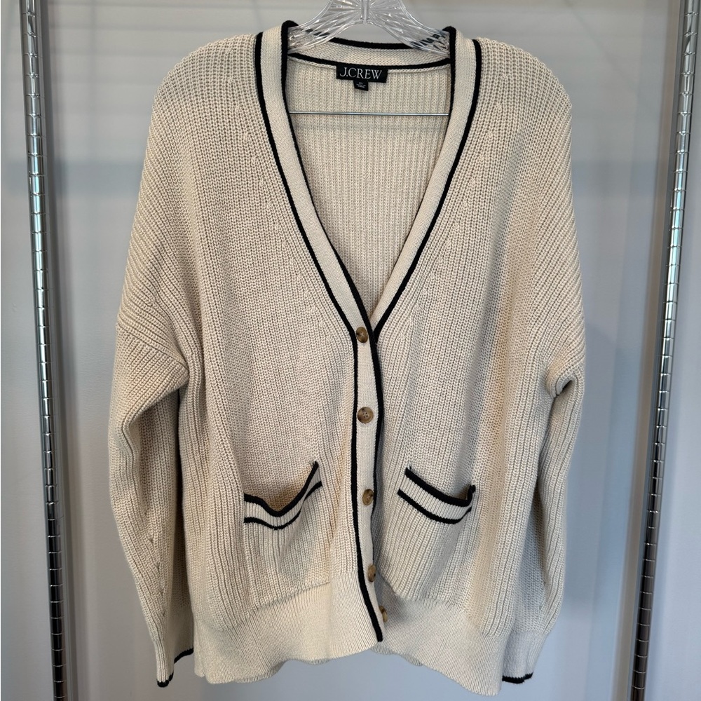 J. Crew Tipped V-neck Cotton Cardigan Sweater